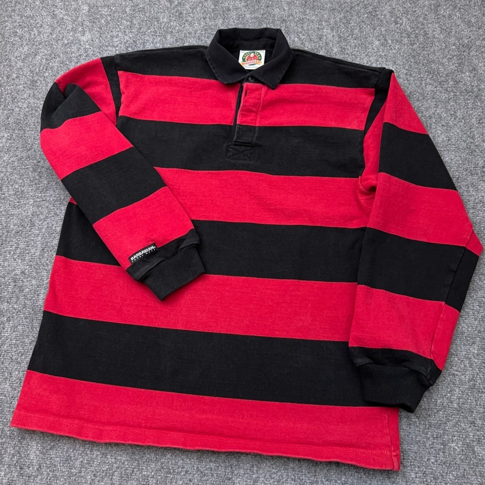 Barbarian Rugby Wear Shirt Mens XXL Black Red Striped 4-Inch Classic Heavyweight